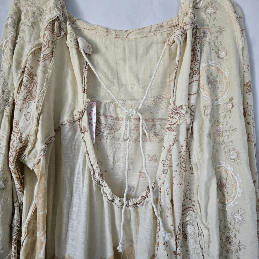 Free People Boom Boom Tunic Oversized Cream and Tan Boho Blouse NEW - Picture 6 of 15